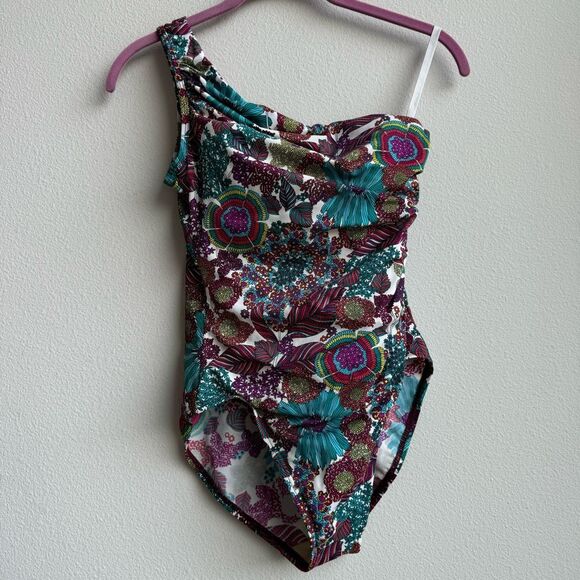 Miraclesuit One Shoulder Swimsuit Colorful Paisley Size 6 Small Tummy Control - Picture 1 of 10